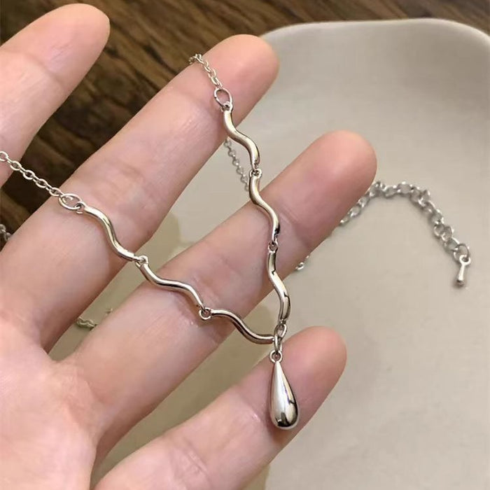 Wholesale Silver Water Droplet Wave Alloy Necklace JDC-NE-TongS005