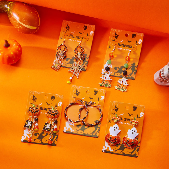 Wholesale  Ghost Face Pumpkin Candy Pendant Earrings Wooden Gothic Style Double-Sided Ear Jewelry