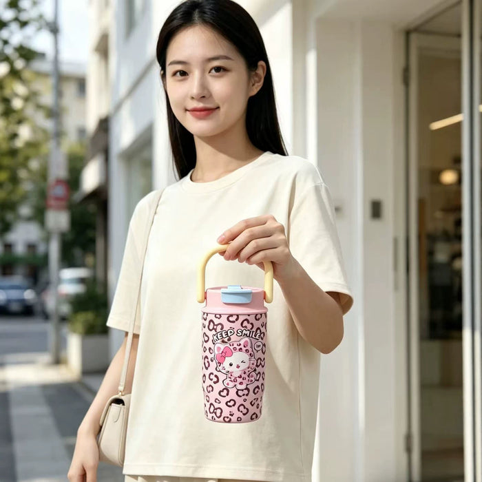 Wholesale Stylish Leopard Print Stainless Steel Cup With Handle Pop Lid For Car School Gift