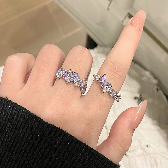 Wholesale Butterfly drop glazed flower ring, niche, high-end, light luxury, personalized, fashionable, exquisite, versatile ring