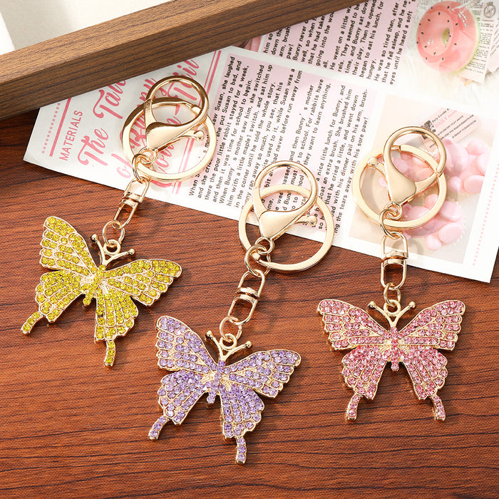Wholesale Pink Rhinestone Butterfly Keychain Zinc Alloy Fashion Accessory MOQ≥2