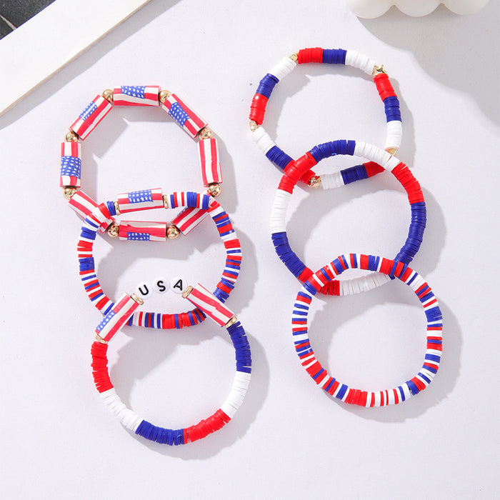 Wholesale American Independence Day USA Flag Polymer Clay Beaded Bracelet Set JDC-BT-ShiY006