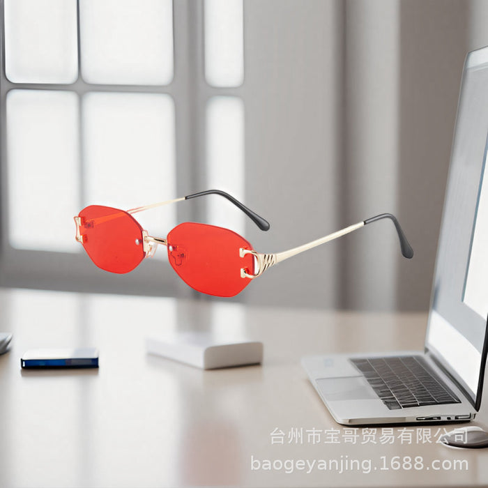 Wholesale Versatile metal small frame sunglasses oval frame sunglasses personalized frameless glasses