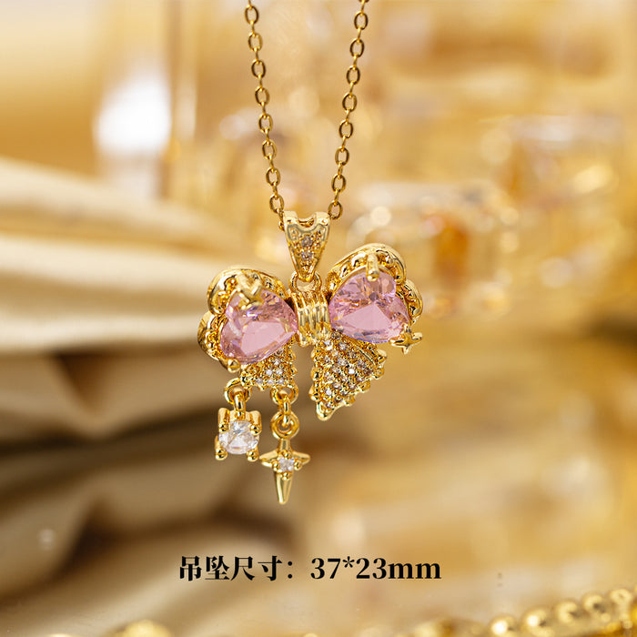 Wholesale Four-Leaf Clover Necklace Women' s Micro-Inlaid Gold Electroplated Pendant