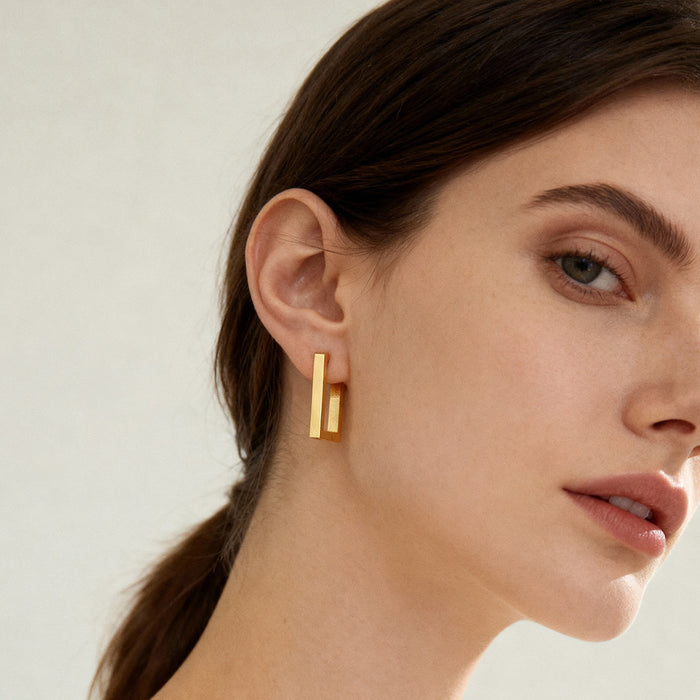Wholesale Minimalist Geometric Rectangular Stainless Steel Hoop Earrings