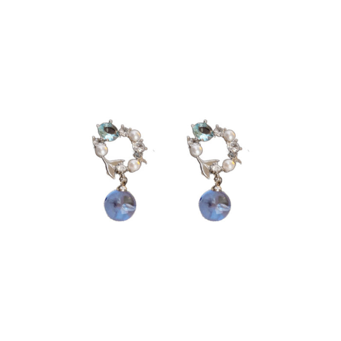 Wholesale Blue Crystal Micro-set Zircon Pearl Stud Hoop Earrings