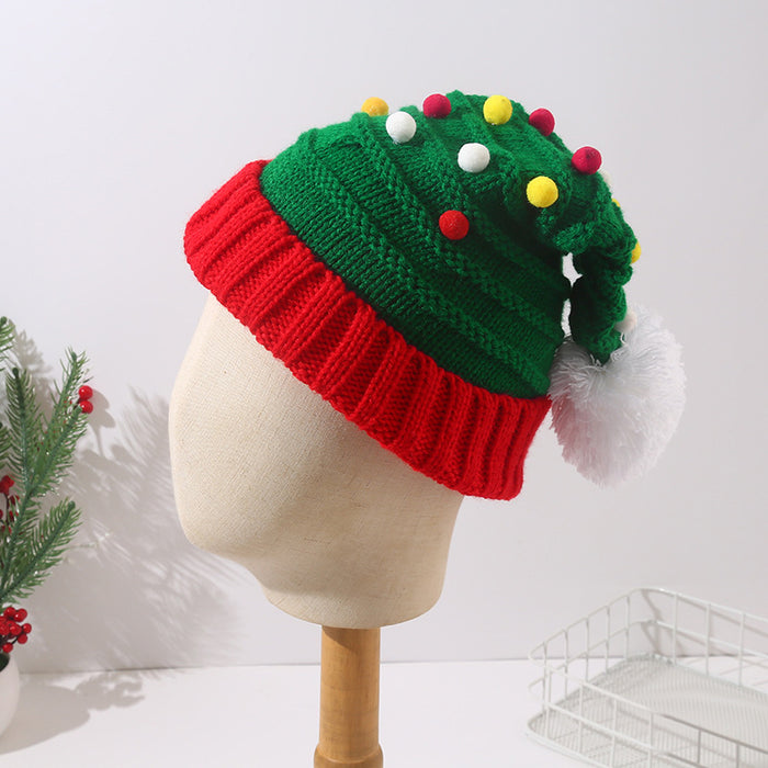 Wholesale Red and White Christmas Hat Bell Christmas Hat Color Matching Fur Ball Woolen Hat  Knitted Hat