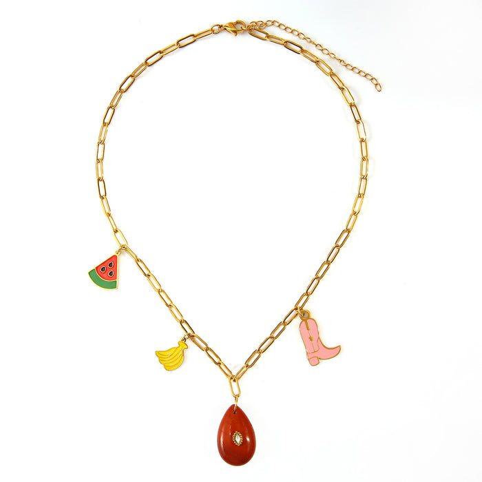 Wholesale Fashionable and simple stainless steel oil dripping necklace with personalized matching and natural stone pendant color preservation wholesale