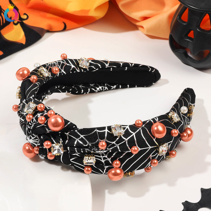 Wholesale Halloween Fabric Diamond Pearl Headband JDC-HD-HengX005