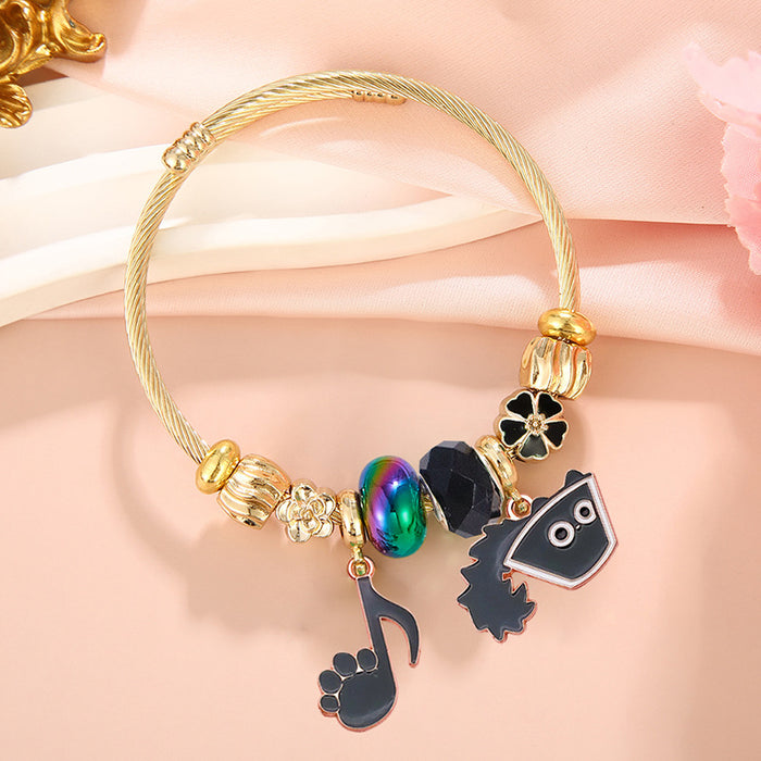 Wholesale Cute Cartoon Black Cat Pendant Stainless Steel Open Adjustable Bracelet Jewelry MOQ≥2 Accessory for Women