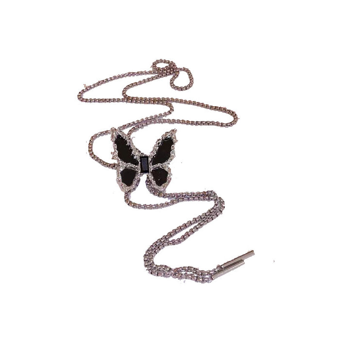 Wholesale Titanium steel black butterfly sweater chain long drawstring high-end necklace light luxury versatile collarbone chain neck chain