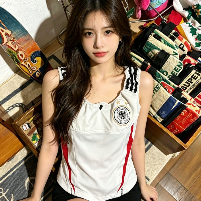 Wholesale World Cup Boutique Cheerleader Crop Top Stripes Green Black Cotton Sleeveless