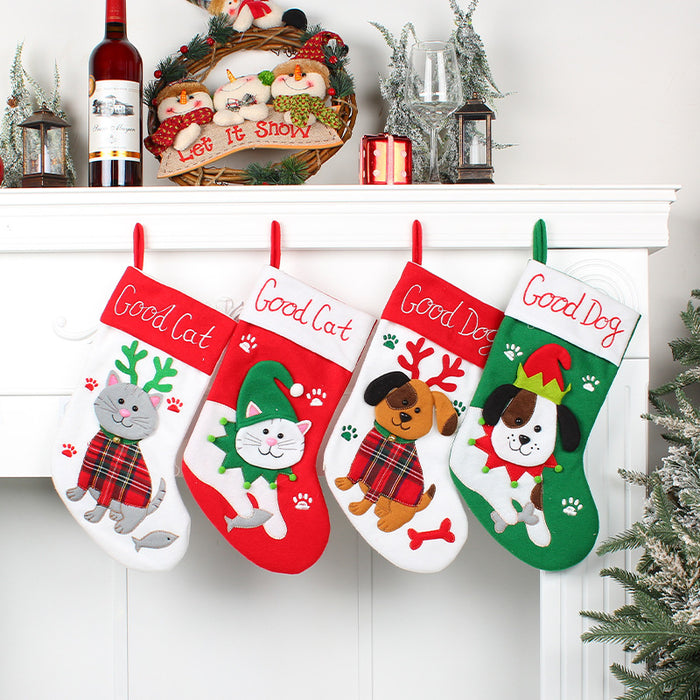 Wholesale Cute Cat and Dog Christmas Socks Cartoon Christmas Socks Pendant Christmas Tree Gift Bag Decorative Socks
