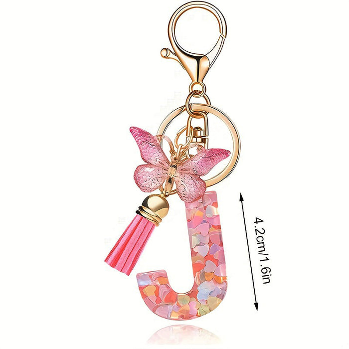 Wholesale Pink Letter Keychain Heart Sequin Butterfly Tassel Keychain Crystal Glue Pendan