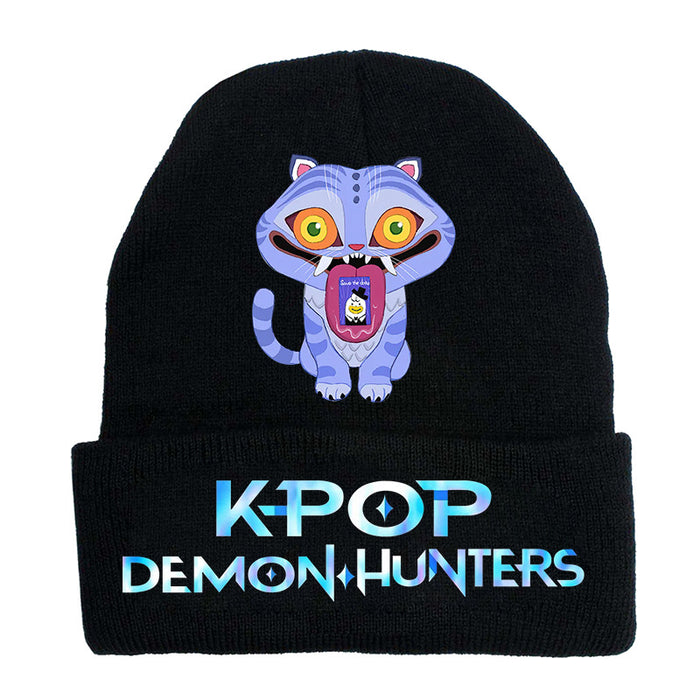 Wholesale Kpop Knitted hat fashion curled brim beanie printed