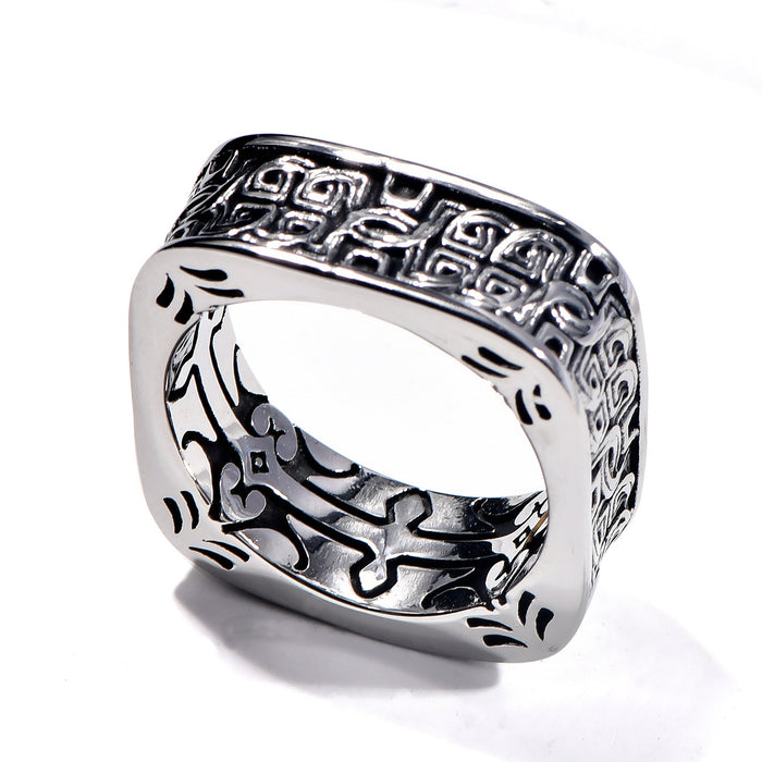 Wholesale Retro Handmade Square-Round Plate Men' s Ring