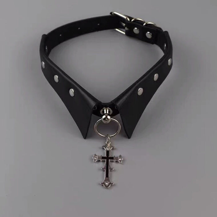 Wholesale Cross collar, dark gothic punk choker necklace, Harajuku metal, spicy girl collarbone chain, atmosphere