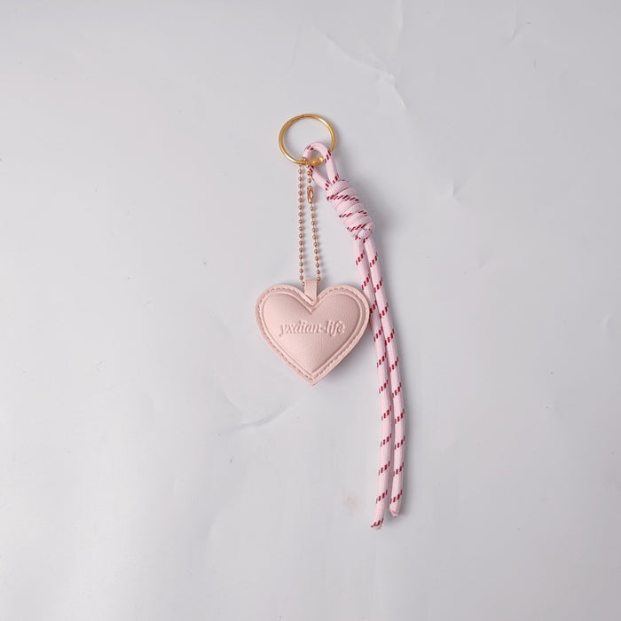 Wholesale Heart Shaped PU Leather Bag Charm Keychain Black Embossed With Braided Rope Car Hanging Ornament Boutique Resale Gift