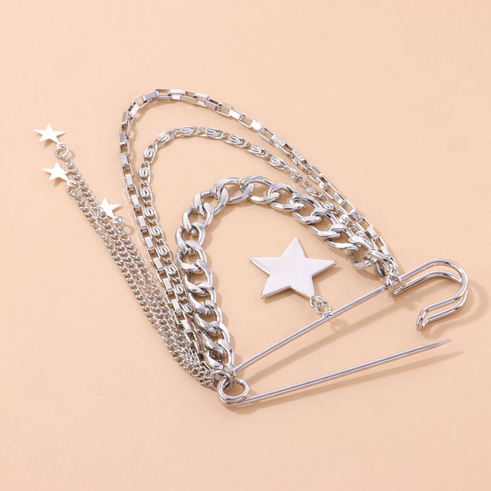 Wholesale Glossy five-pointed star brooch ladies'  personalized creative alloy pin pendant