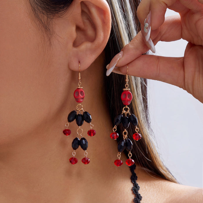 Wholesale Orange Skull Tassel Earrings Party Jewelry Accessory Alloy Electroplated