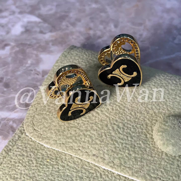Wholesale Double-sided heart-shaped diamond earrings