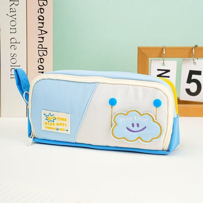 Wholesale Fabric Large Capacity Light Blue Cartoon Pencil Case For Students Back To School Gift Box