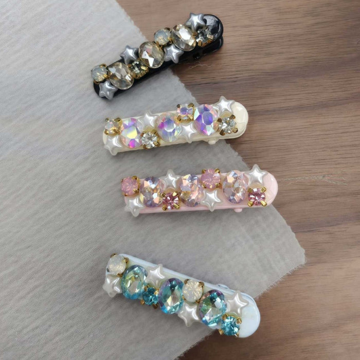 Wholesale Advanced Glittering Diamond Pentagram Pearl Inlaid Diamond Duckbill Clip with Hairpin Edge Clip