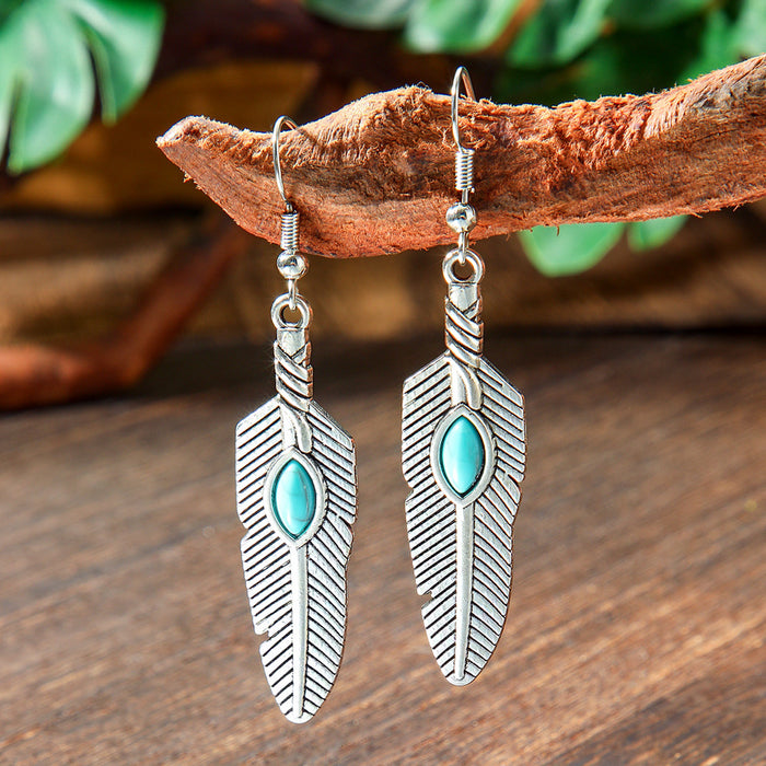 Wholesale 2pcs geometric metal turquoise bohemian earrings