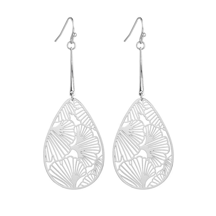 Wholesale Metal copper plate ginkgo leaf pattern hollow out light and thin style retro earrings women's long earrings