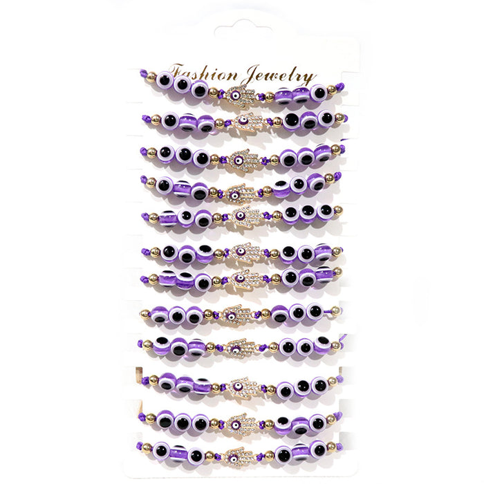 Wholesale 12pieces/pack Evil Eye Beaded Bracelet Braided Set JDC-BT-NHong024