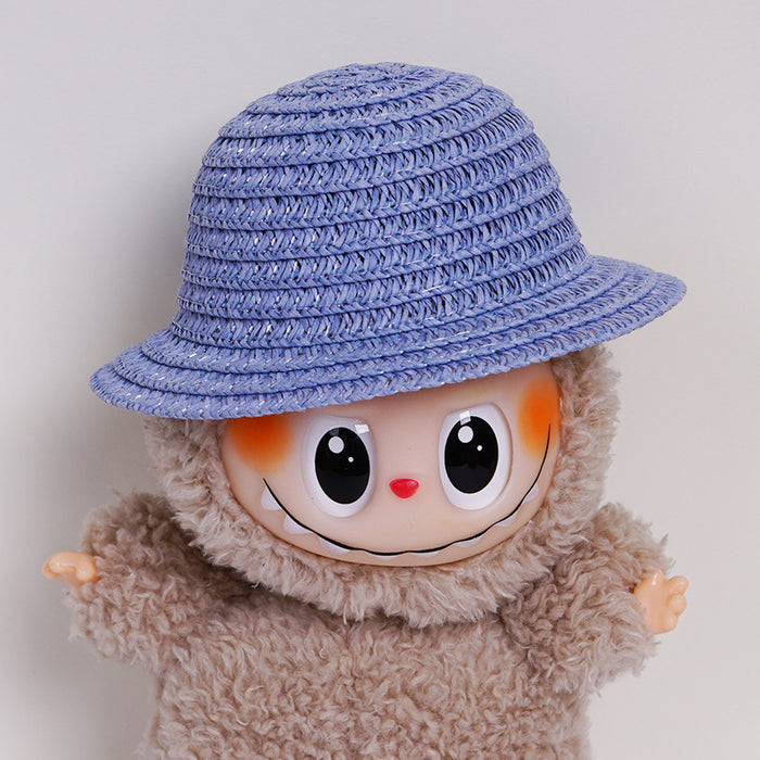 Wholesale  mini hollow top woven straw hat dome wave pull cloth leaking ear hat dress-up baby clothes accessories