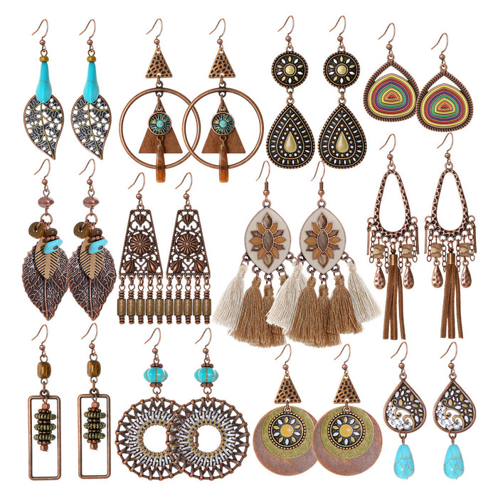 Wholesale Zinc Alloy Tassel Earring Set 12 Pairs - Vintage Ethnic Style Jewelry MOQ≥2