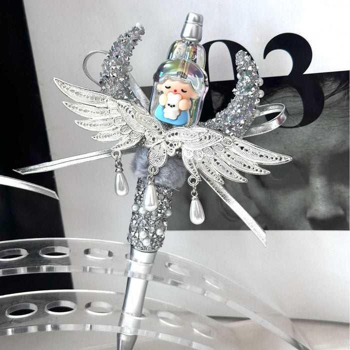 Wholesale Silver Finished DIY Dark Angel Wing Tassel Beaded Pen
