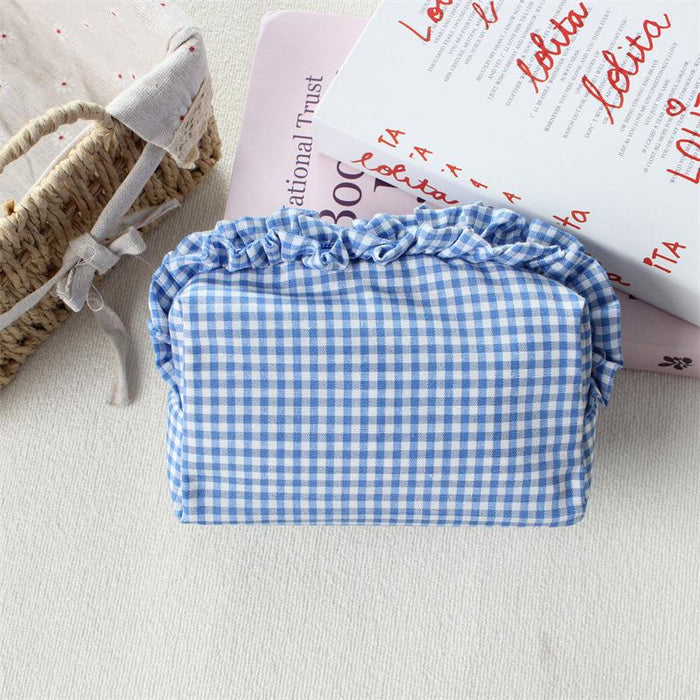 Wholesale Trendy Black Plaid Pleated Lace Pencil Case Large Capacity Student Stationery Pouch Boutique Gift
