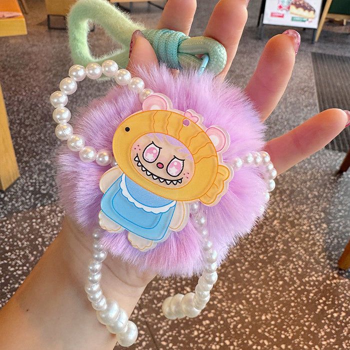 Wholesale Soft Cute Plush Pearl Bow Sweetheart Keychain Pendant Girl' s Heart Cute Sweet Bag Hanging Lanyard