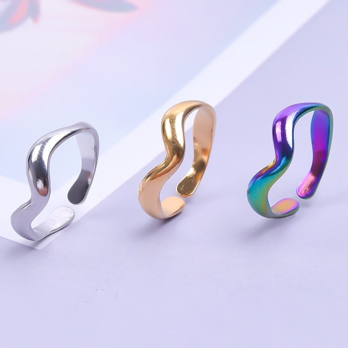 Wholesale Simple irregular ring, light luxury, cool style, adjustable opening, gold steel titanium ring, tail ring