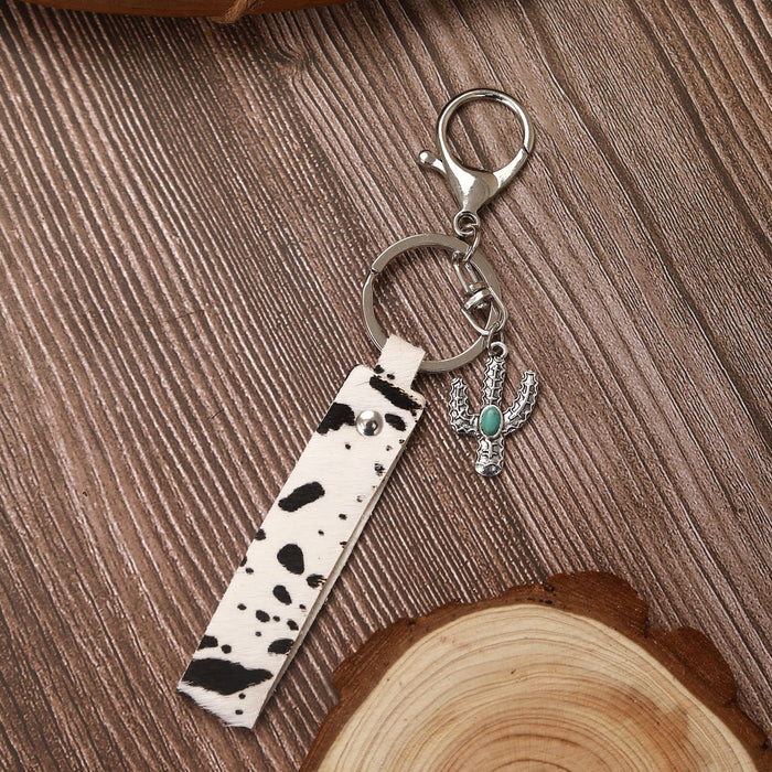 Wholesale Western Cowboy Style Genuine Leather Horsehair Gold Print Keychain MOQ≥2