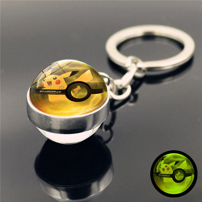 Wholesale Luminous double-sided glass ball pendant metal keychain keyring