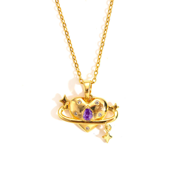 Wholesale Peach heart necklace Women's Moonstone Titanium steel choker necklace