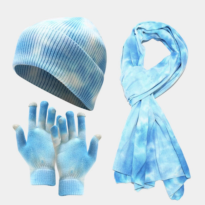 Wholesale Tie-dye knitted winter outdoor hat set for men and women.