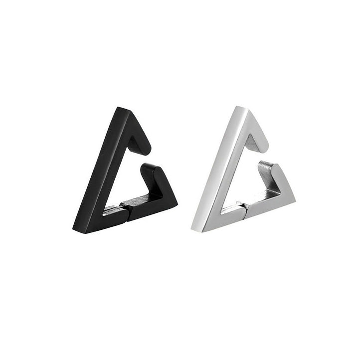 Wholesale Cross border minimalist three-dimensional triangular earrings with ear clips, no ear holes, smooth ear buckles made of titanium steel