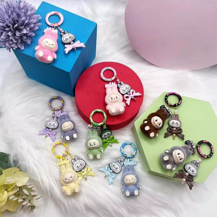 Wholesale Flocking mini keychain baby-free vinyl cute grain mobile phone pendant trendy accessories
