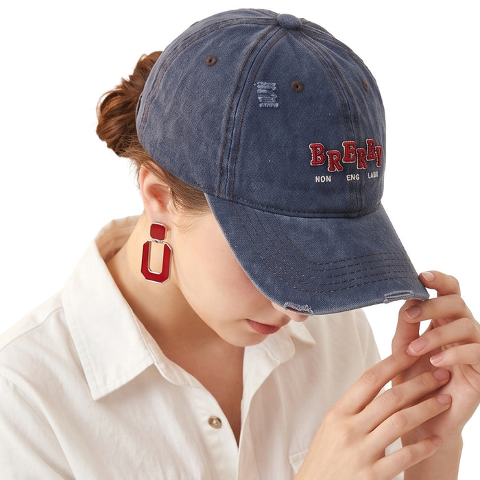 Wholesale Washed Cotton Frayed Edge Baseball Cap with Retro Letter Embroidery for Women Summer Sun Protection