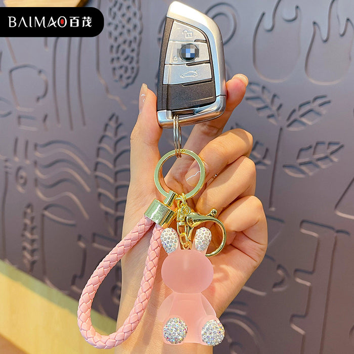Wholesale Diamond inlaid cartoon resin keychain pendant, cute and creative car keychain bag accessories