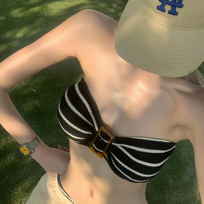 Wholesale Retro striped sexy bikini split swimsuit