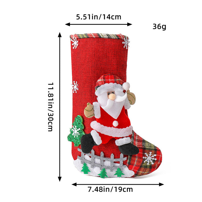 Wholesale  linen Large Christmas Stocking Fence Christmas Gift Bag Christmas Tree Hanging Candy Bag Decorations