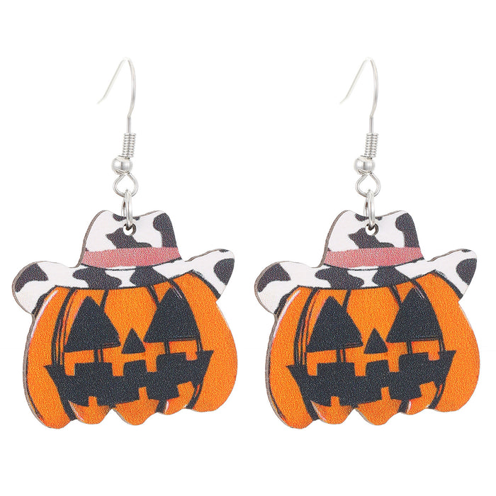 Wholesale  Western Style  Pumpkin Pendant Earrings Wooden Gothic Cartoon Earrings