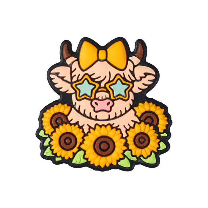 Wholesale 20pcs cartoon highland cow silicone beads diy suit mix food grade  sunflower silicone beads