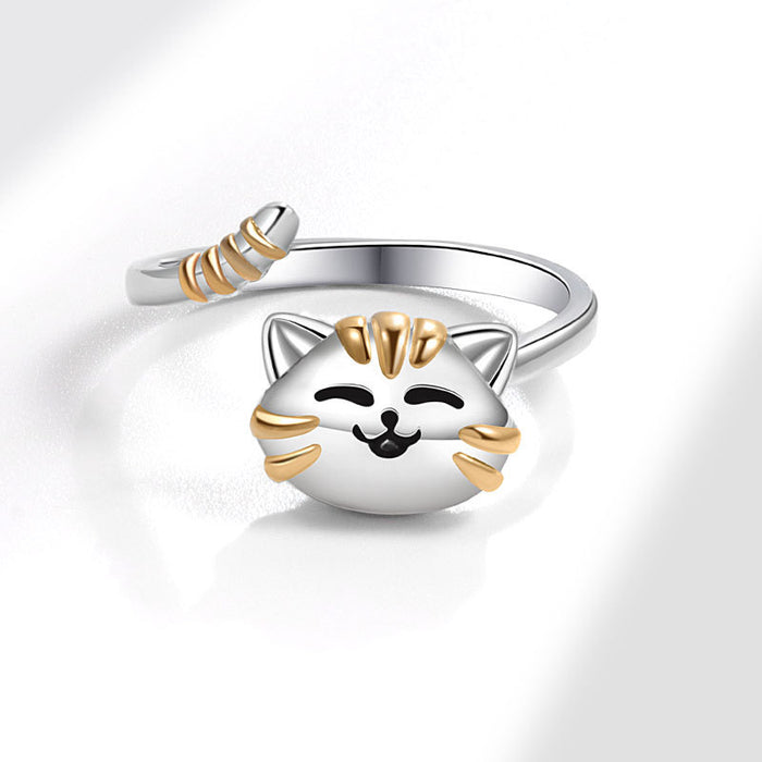 Wholesale Gold Electroplated Copper Adjustable Cat Ring Cute Cartoon Cat Jewelry Accessory For Women Everyday Wear