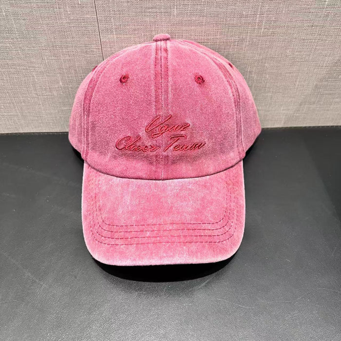 Letter Embroidery Washed Baseball Cap Spring Summer Large Head Circumference Trendy Denim Duckbill Cap Wide Brim Face-Slimming Hat